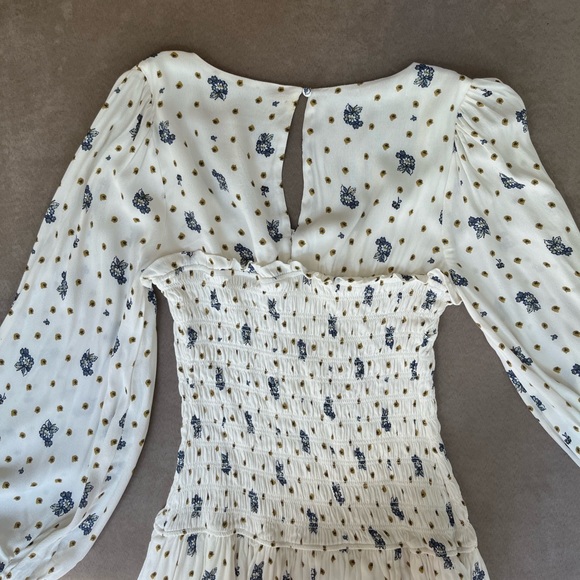 FREE PEOPLE ‘Two Faces’ White Floral Print Smocked Mini Dress Balloon Sleeve - Picture 11 of 11